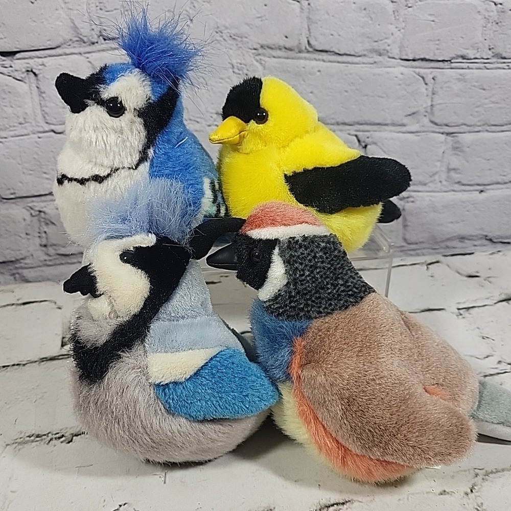 Wild Republic Audubon Society Bird Lot Of 4 Plush Blue Jays Goldfinch Quail Flaw